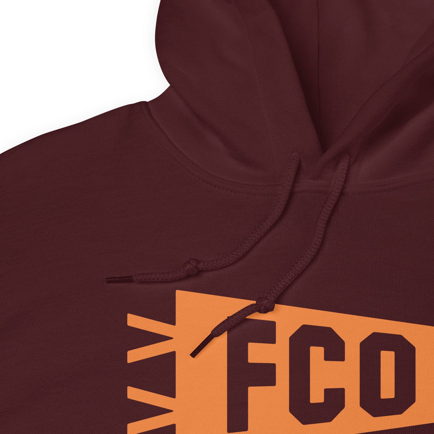 Airport Code Unisex Hoodie - Orange Graphic • FCO Rome • YHM Designs - Image 06