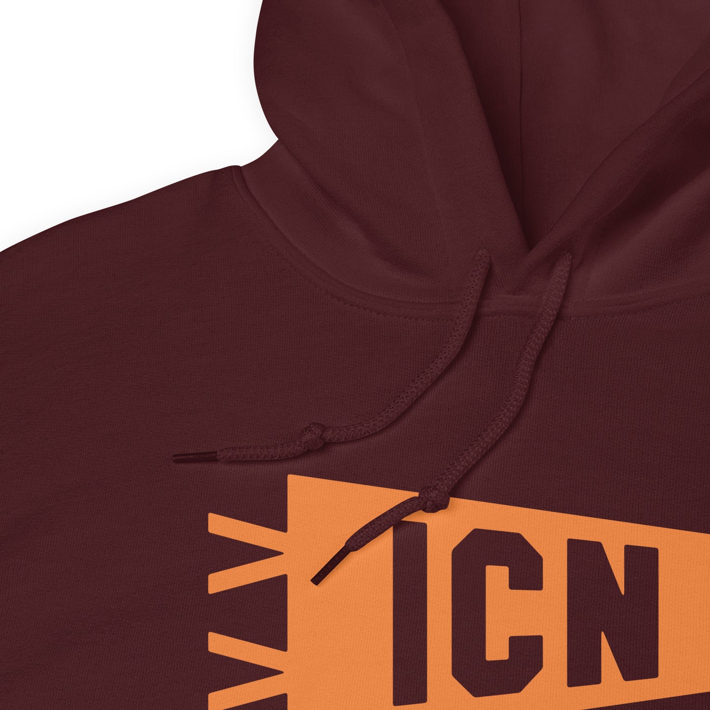 Airport Code Unisex Hoodie - Orange Graphic • ICN Seoul • YHM Designs - Image 06