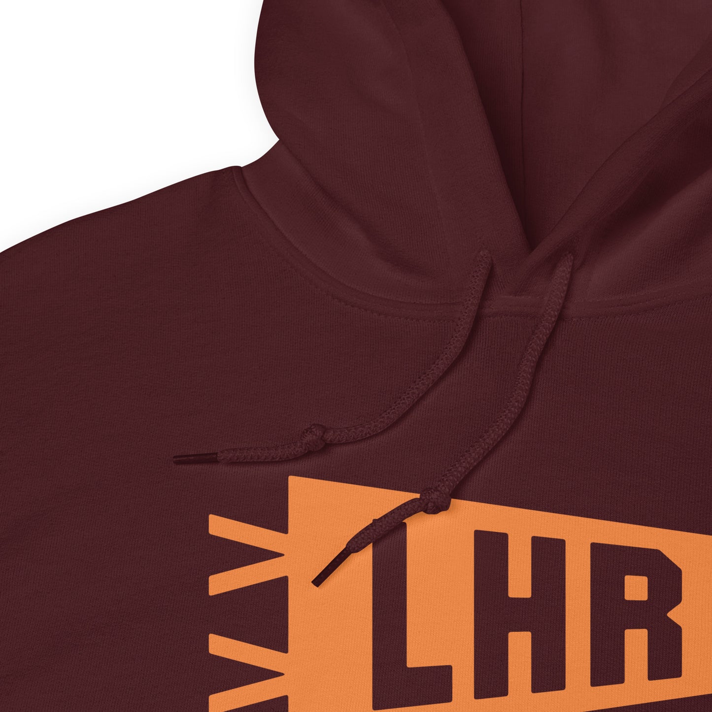 Airport Code Unisex Hoodie - Orange Graphic • LHR London • YHM Designs - Image 06