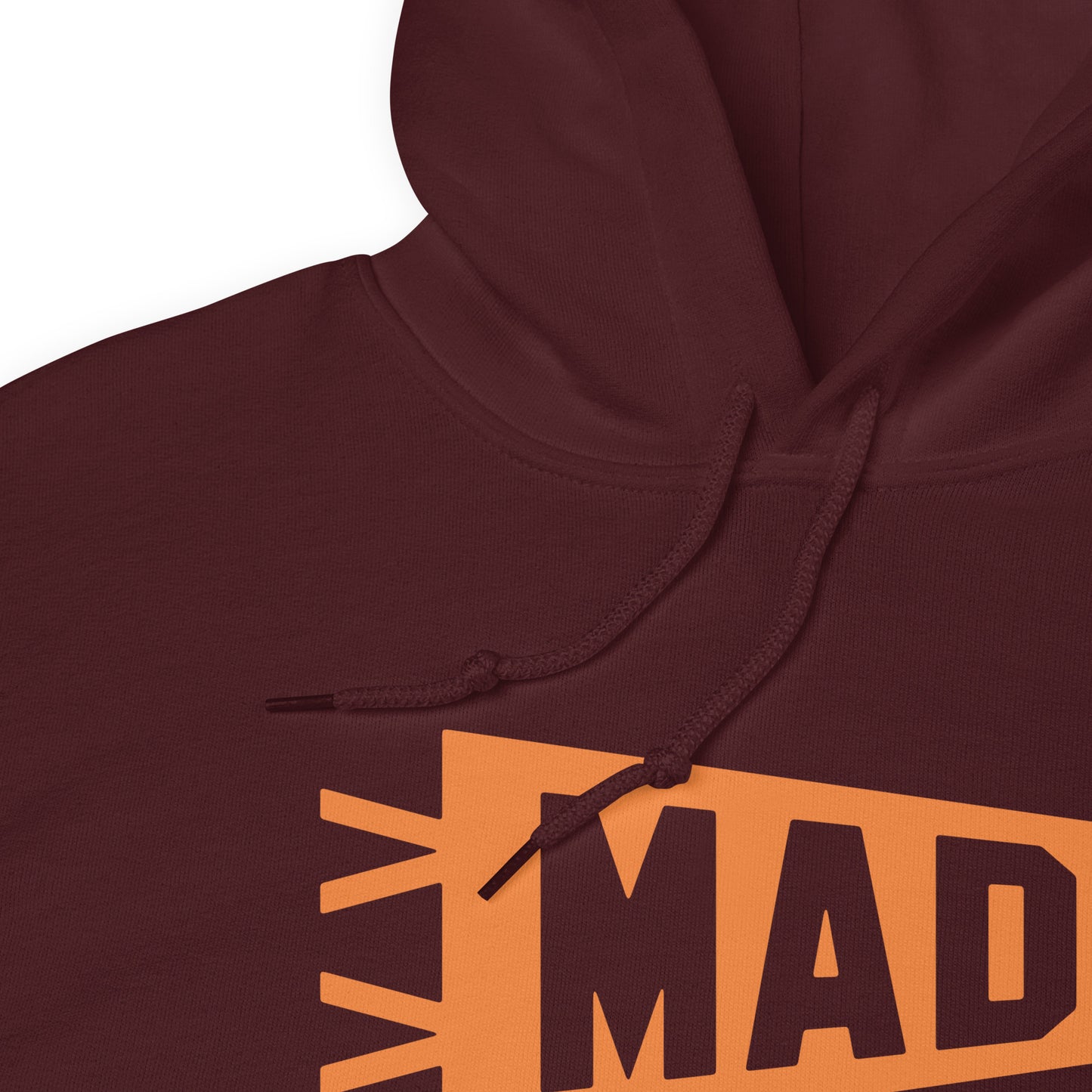 Airport Code Unisex Hoodie - Orange Graphic • MAD Madrid • YHM Designs - Image 06