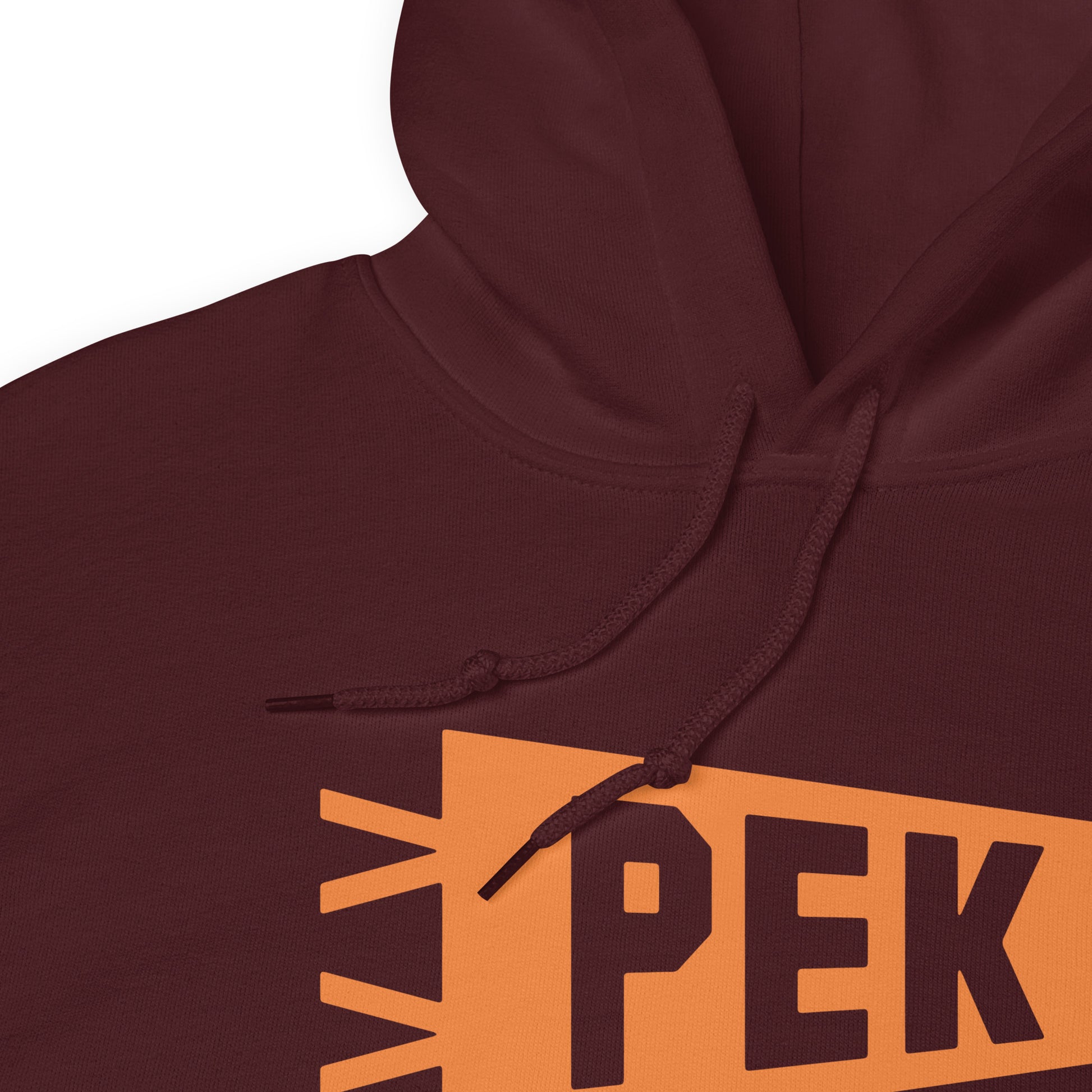 Airport Code Unisex Hoodie - Orange Graphic • PEK Beijing • YHM Designs - Image 06
