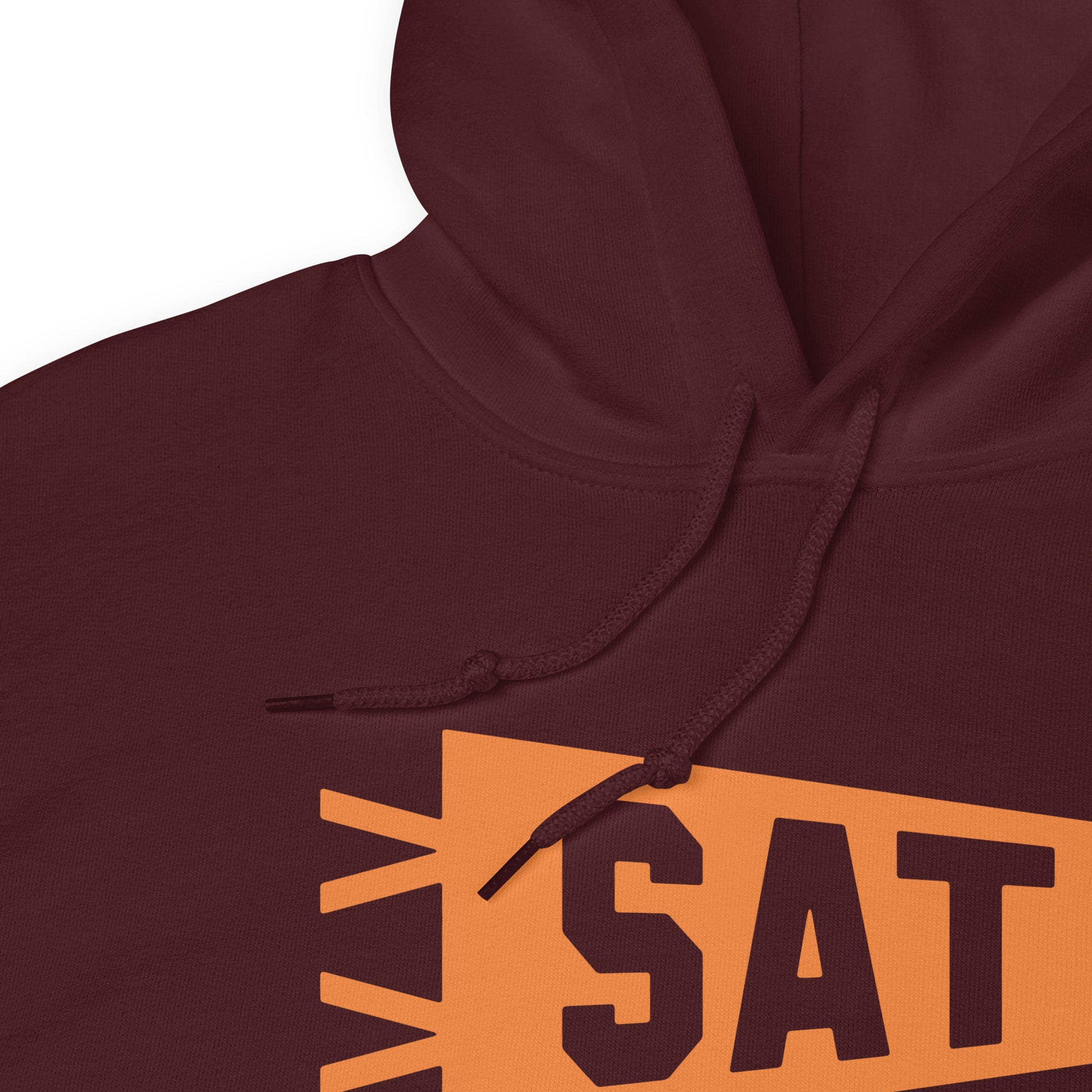 Airport Code Unisex Hoodie - Orange Graphic • SAT San Antonio • YHM Designs - Image 06