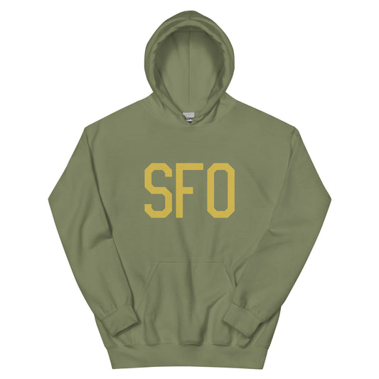 Aviation Gift Unisex Hoodie - Old Gold Graphic • SFO San Francisco • YHM Designs - Image 02