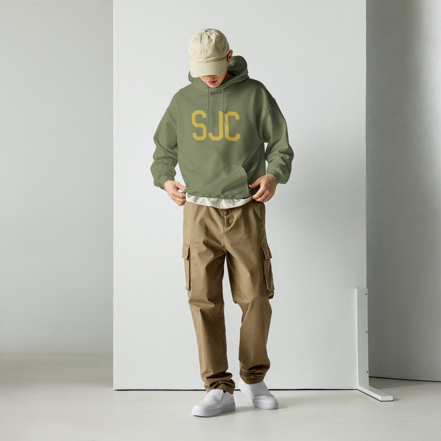 SJC San Jose Unisex Hoodie • Air Force Lettering in Old Gold • YHM Designs - Image 07