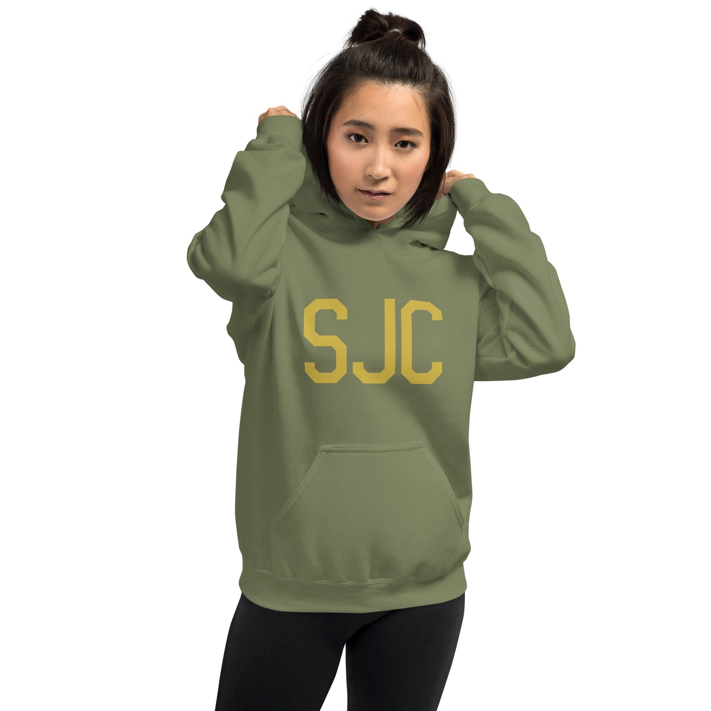 SJC San Jose Unisex Hoodie • Air Force Lettering in Old Gold • YHM Designs - Image 09
