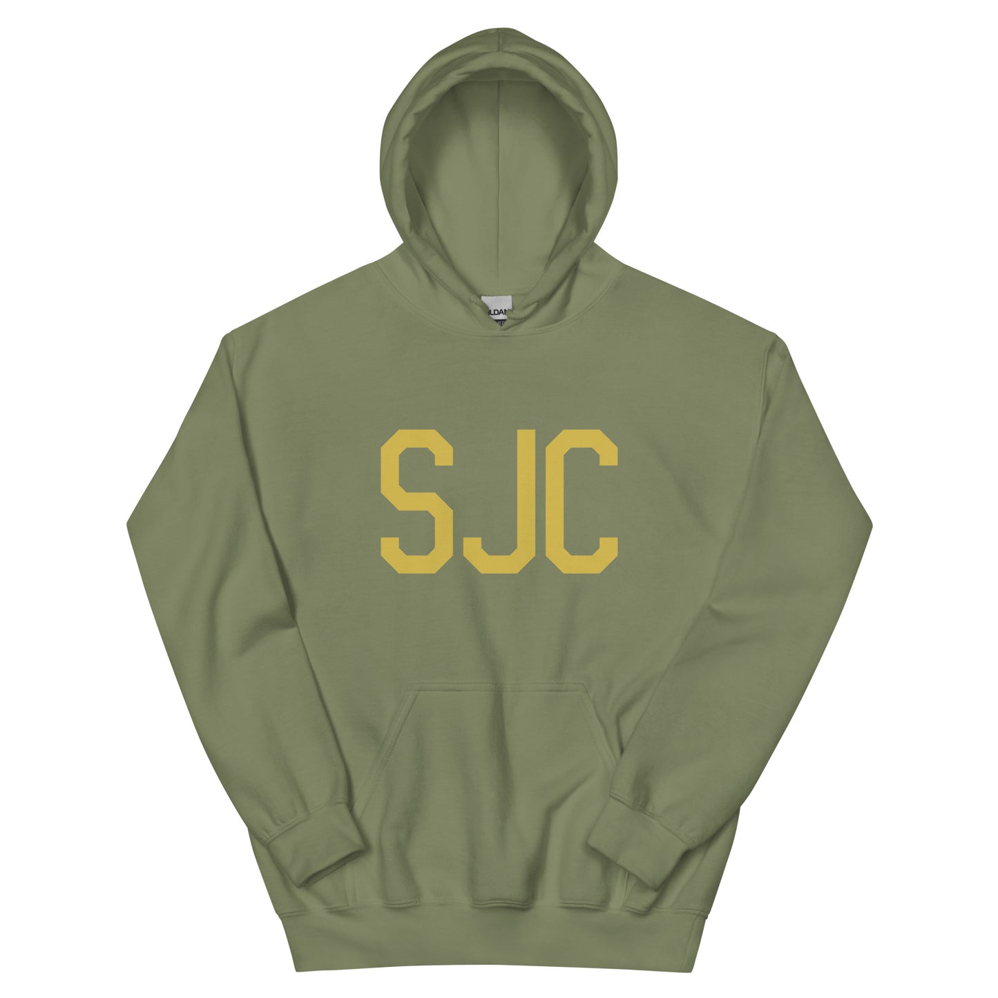SJC San Jose Unisex Hoodie • Air Force Lettering in Old Gold • YHM Designs - Image 02