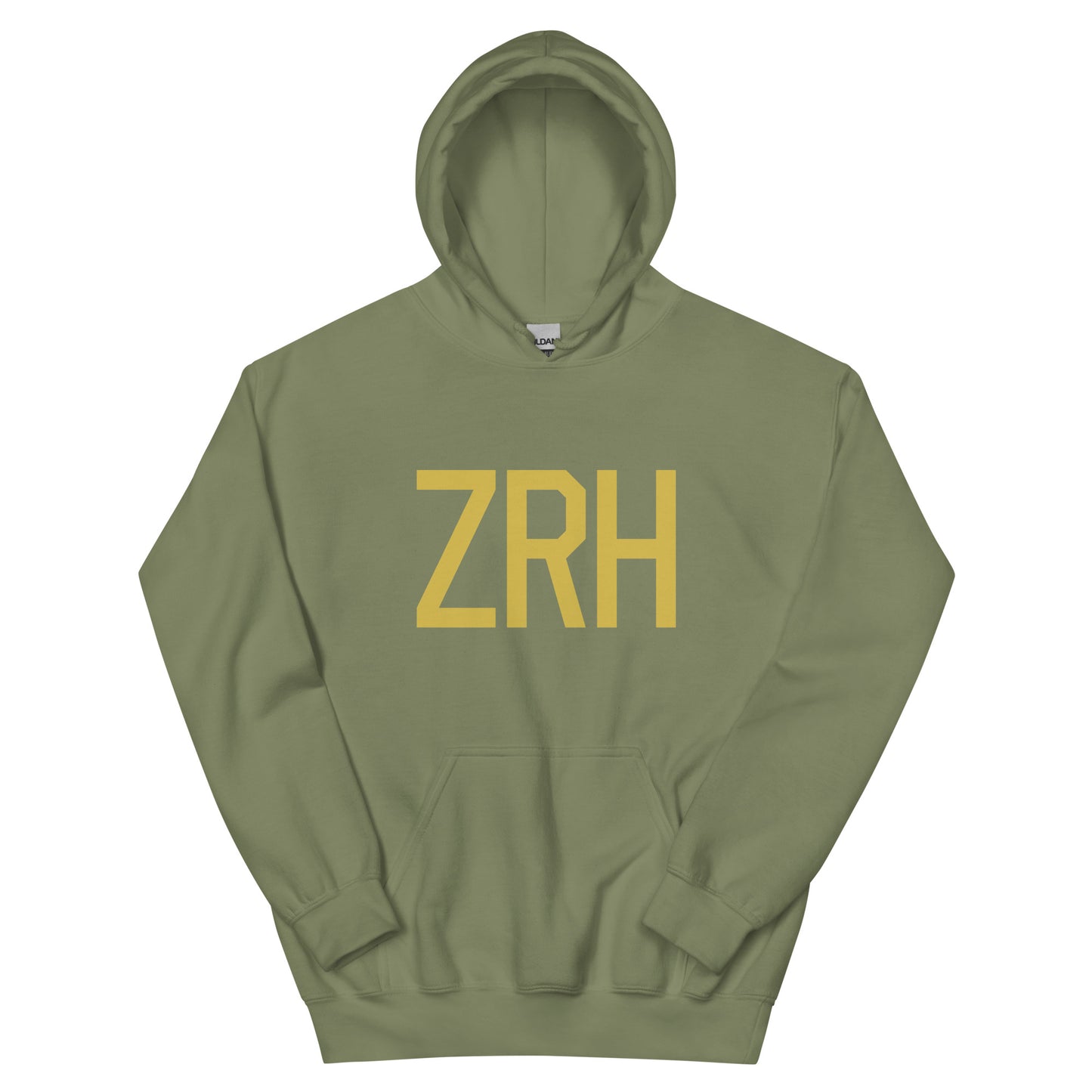 Aviation Gift Unisex Hoodie - Old Gold Graphic • ZRH Zurich • YHM Designs - Image 02