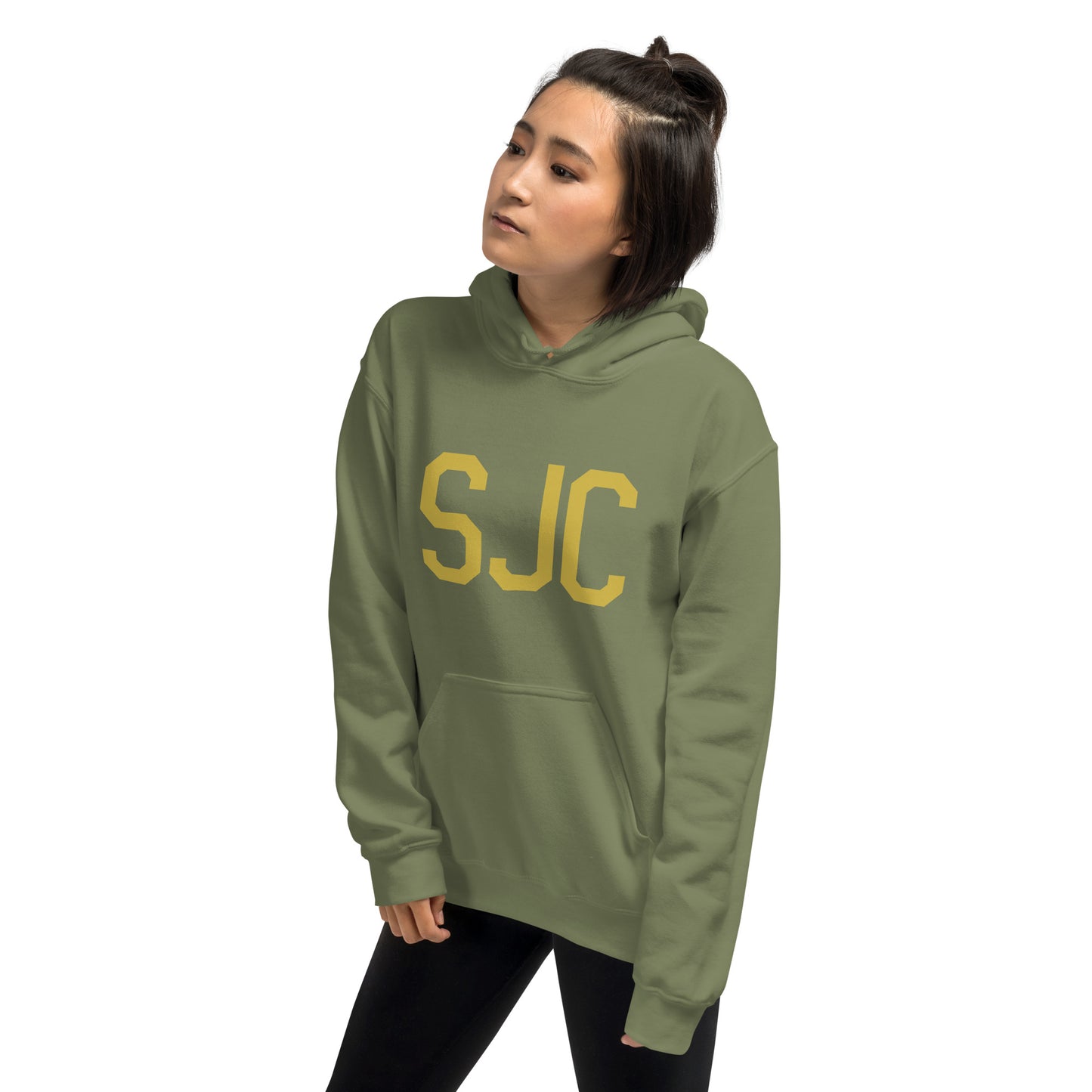 SJC San Jose Unisex Hoodie • Air Force Lettering in Old Gold • YHM Designs - Image 10