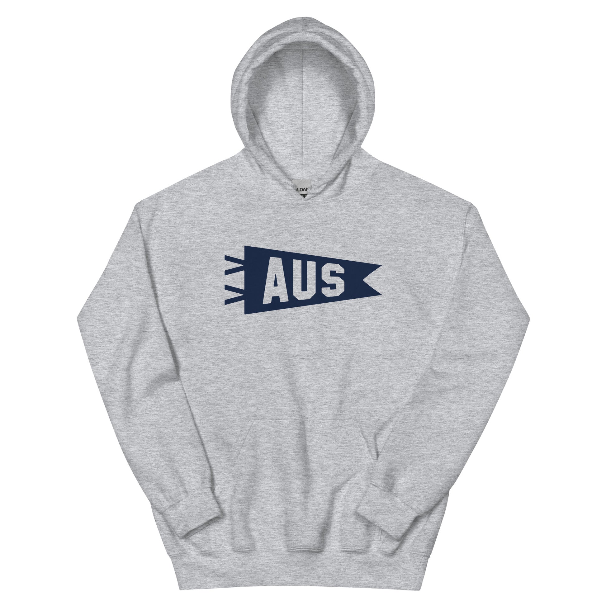 Airport Code Unisex Hoodie - Navy Blue Graphic • AUS Austin • YHM Designs - Image 02