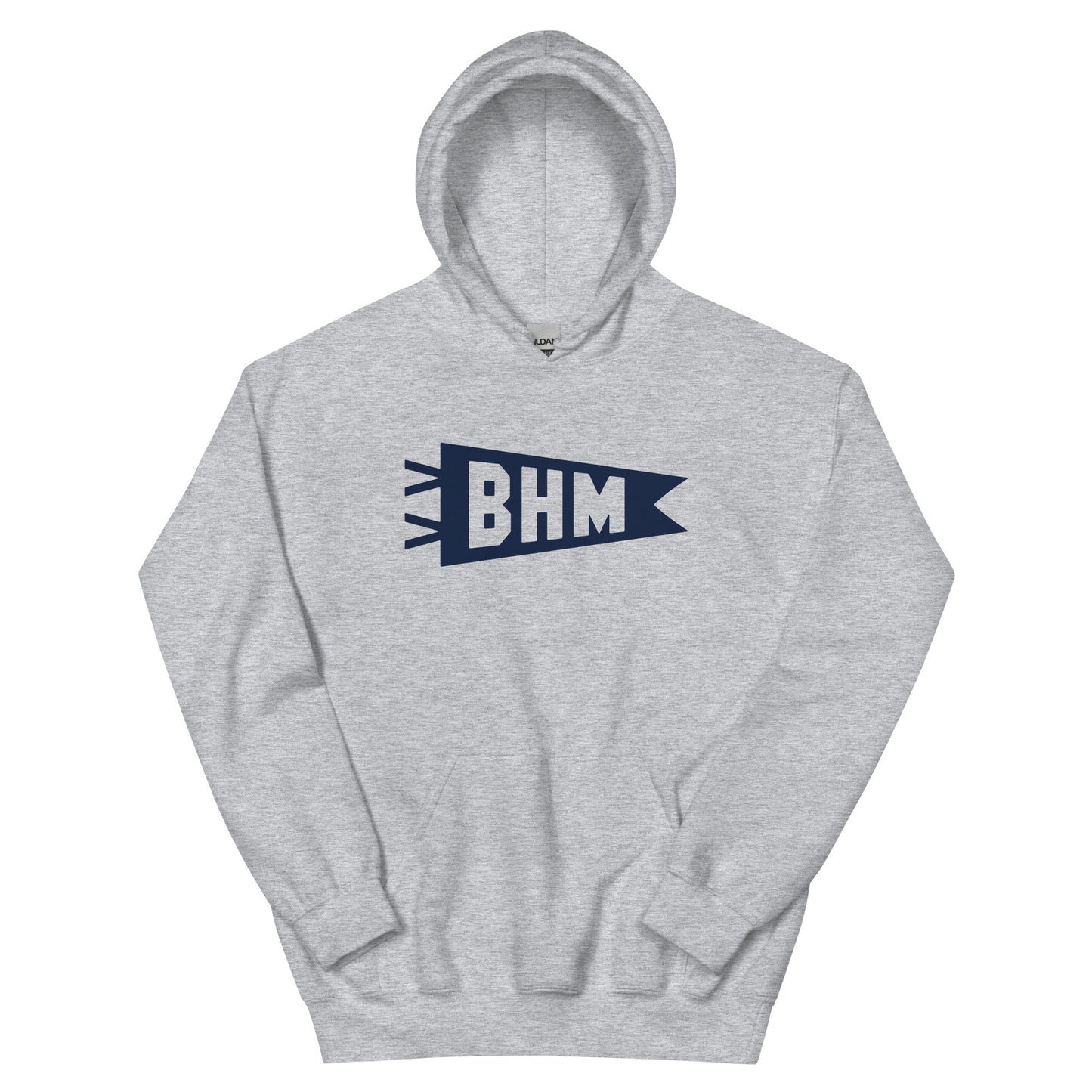 Airport Code Unisex Hoodie - Navy Blue Graphic • BHM Birmingham • YHM Designs - Image 02