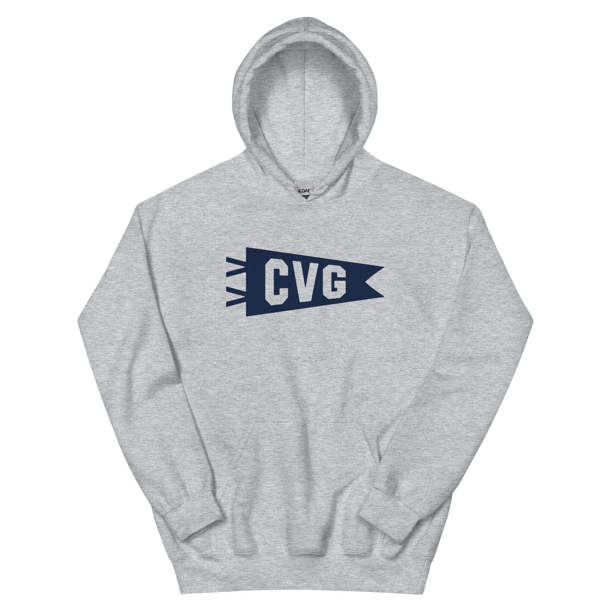 Airport Code Unisex Hoodie - Navy Blue Graphic • CVG Cincinnati • YHM Designs - Image 02