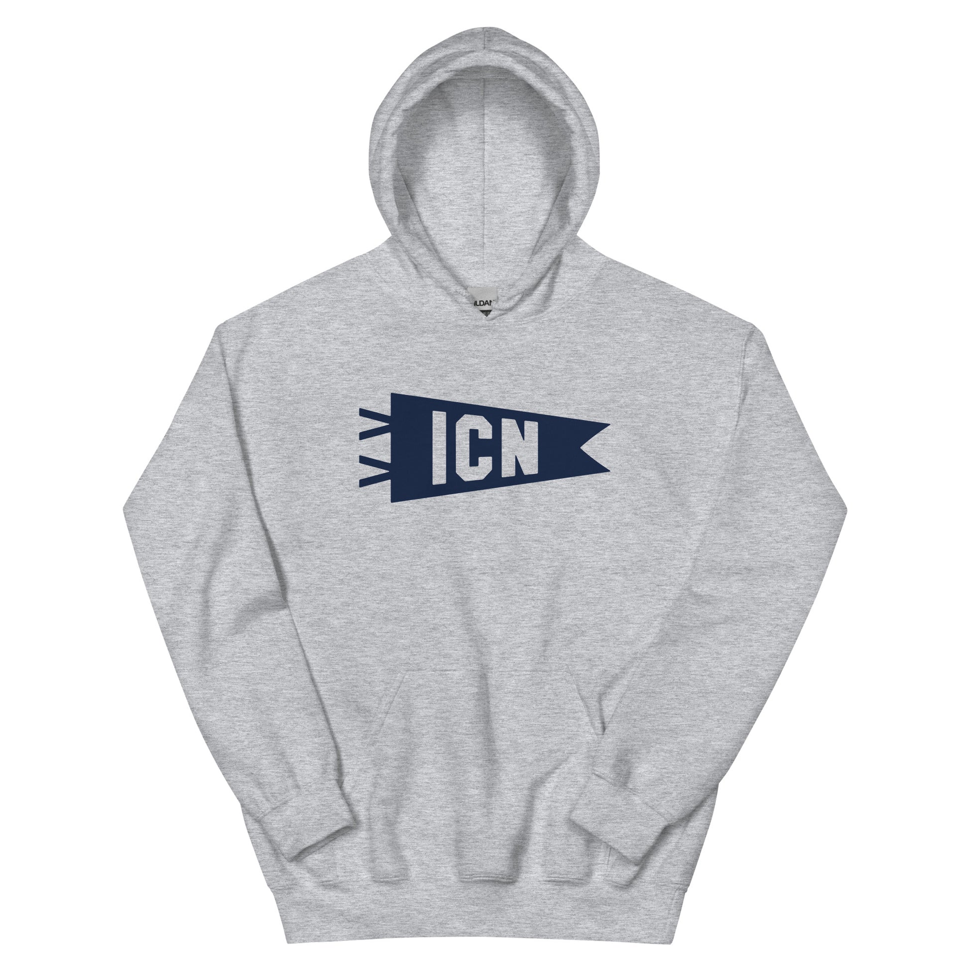 Airport Code Unisex Hoodie - Navy Blue Graphic • ICN Seoul • YHM Designs - Image 02