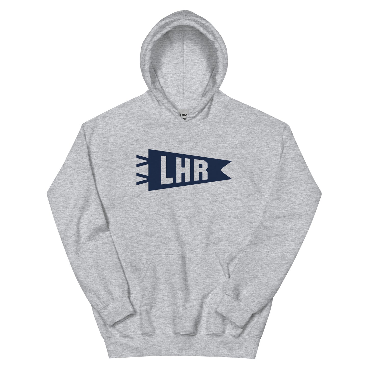 Airport Code Unisex Hoodie - Navy Blue Graphic • LHR London • YHM Designs - Image 02