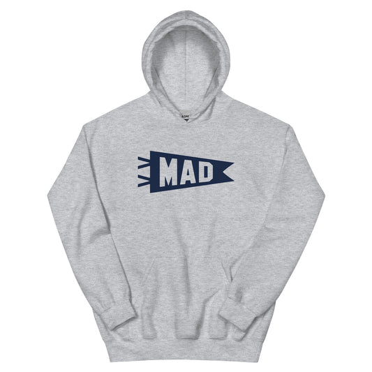 Airport Code Unisex Hoodie - Navy Blue Graphic • MAD Madrid • YHM Designs - Image 02