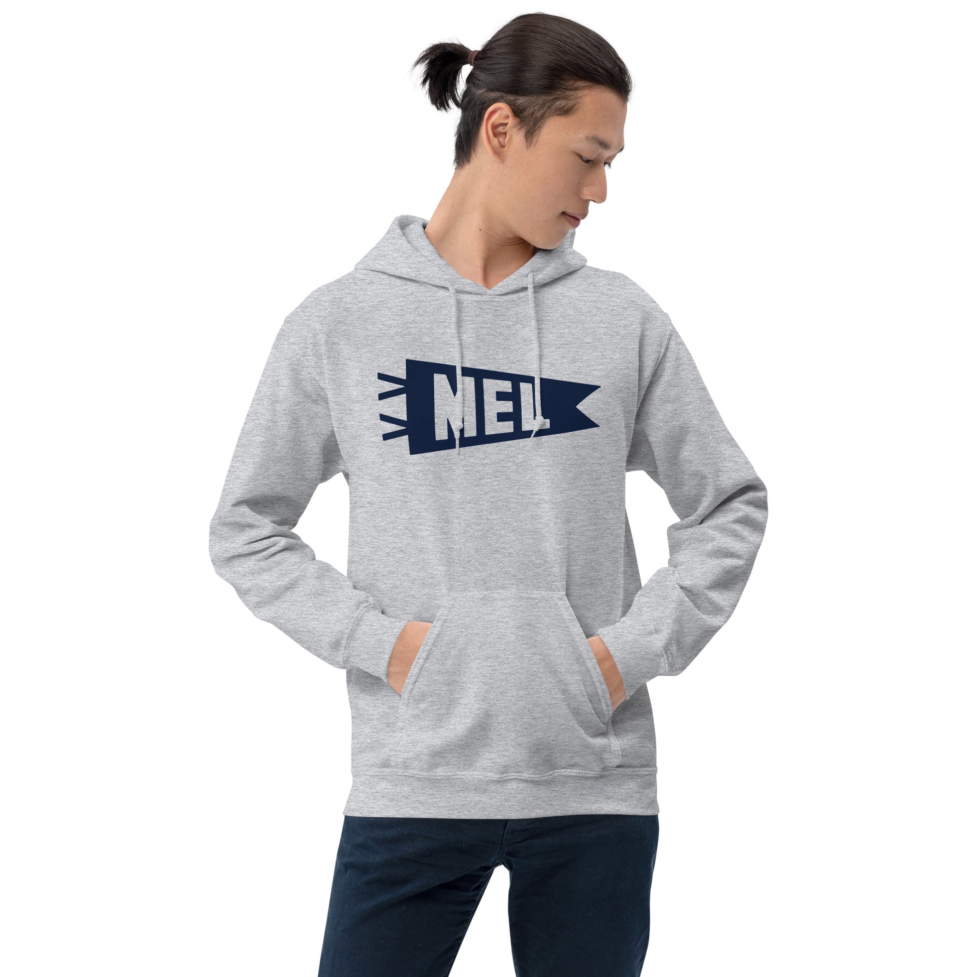 Airport Code Unisex Hoodie - Navy Blue Graphic • MEL Melbourne • YHM Designs - Image 07