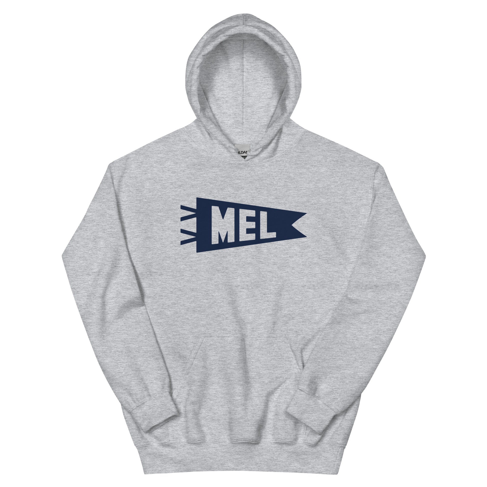 Airport Code Unisex Hoodie - Navy Blue Graphic • MEL Melbourne • YHM Designs - Image 02