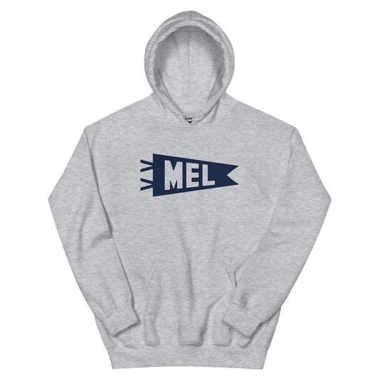 Airport Code Unisex Hoodie - Navy Blue Graphic • MEL Melbourne • YHM Designs - Image 02