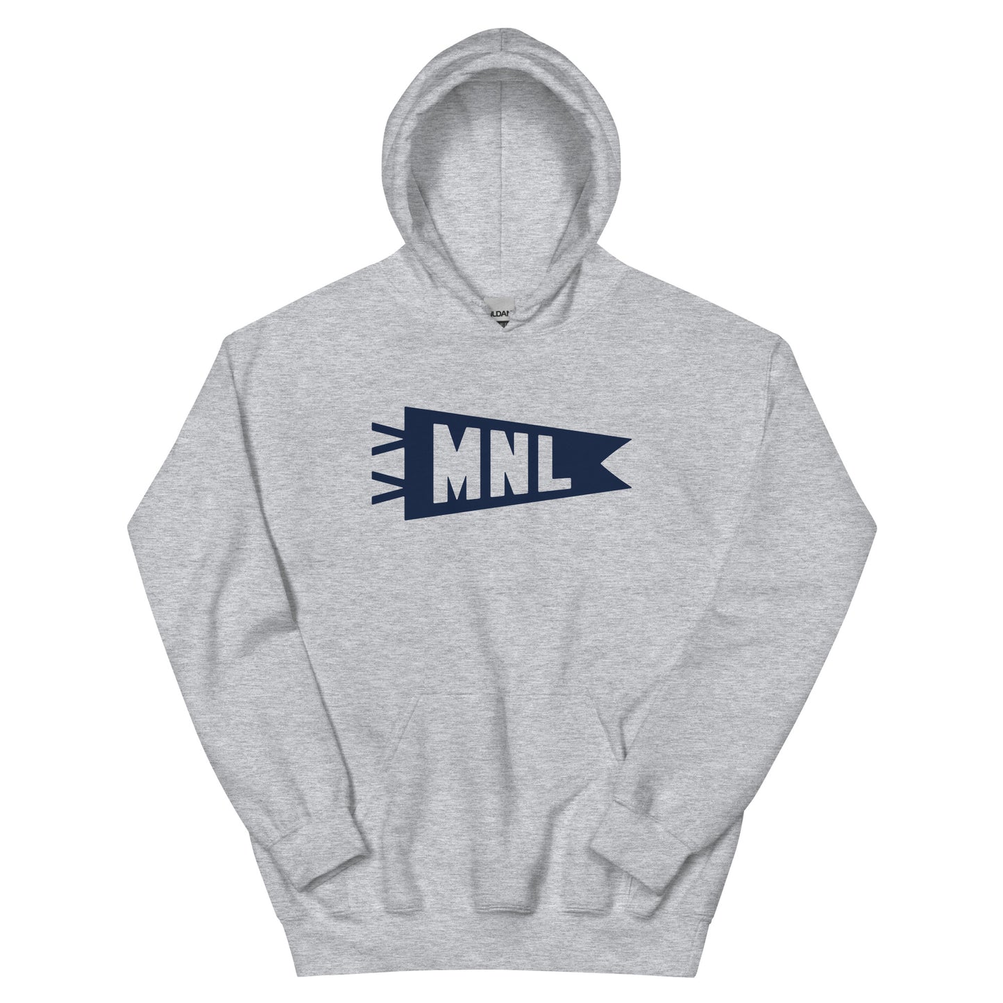 Airport Code Unisex Hoodie - Navy Blue Graphic • MNL Manila • YHM Designs - Image 02