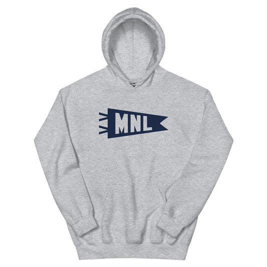 Airport Code Unisex Hoodie - Navy Blue Graphic • MNL Manila • YHM Designs - Image 02