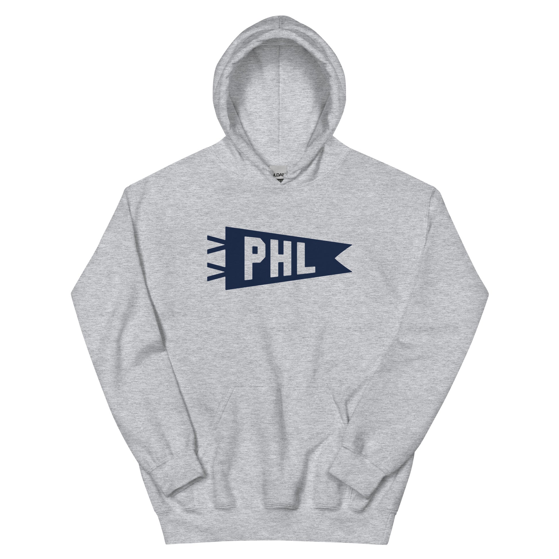 Airport Code Unisex Hoodie - Navy Blue Graphic • PHL Philadelphia • YHM Designs - Image 02