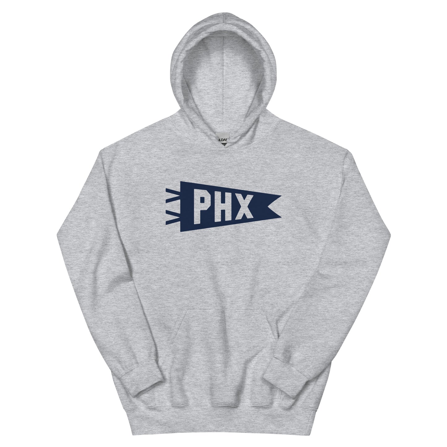 Airport Code Unisex Hoodie - Navy Blue Graphic • PHX Phoenix • YHM Designs - Image 02