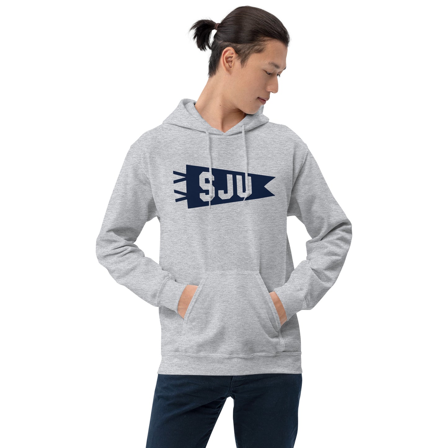 Airport Code Unisex Hoodie - Navy Blue Graphic • SJU San Juan • YHM Designs - Image 07