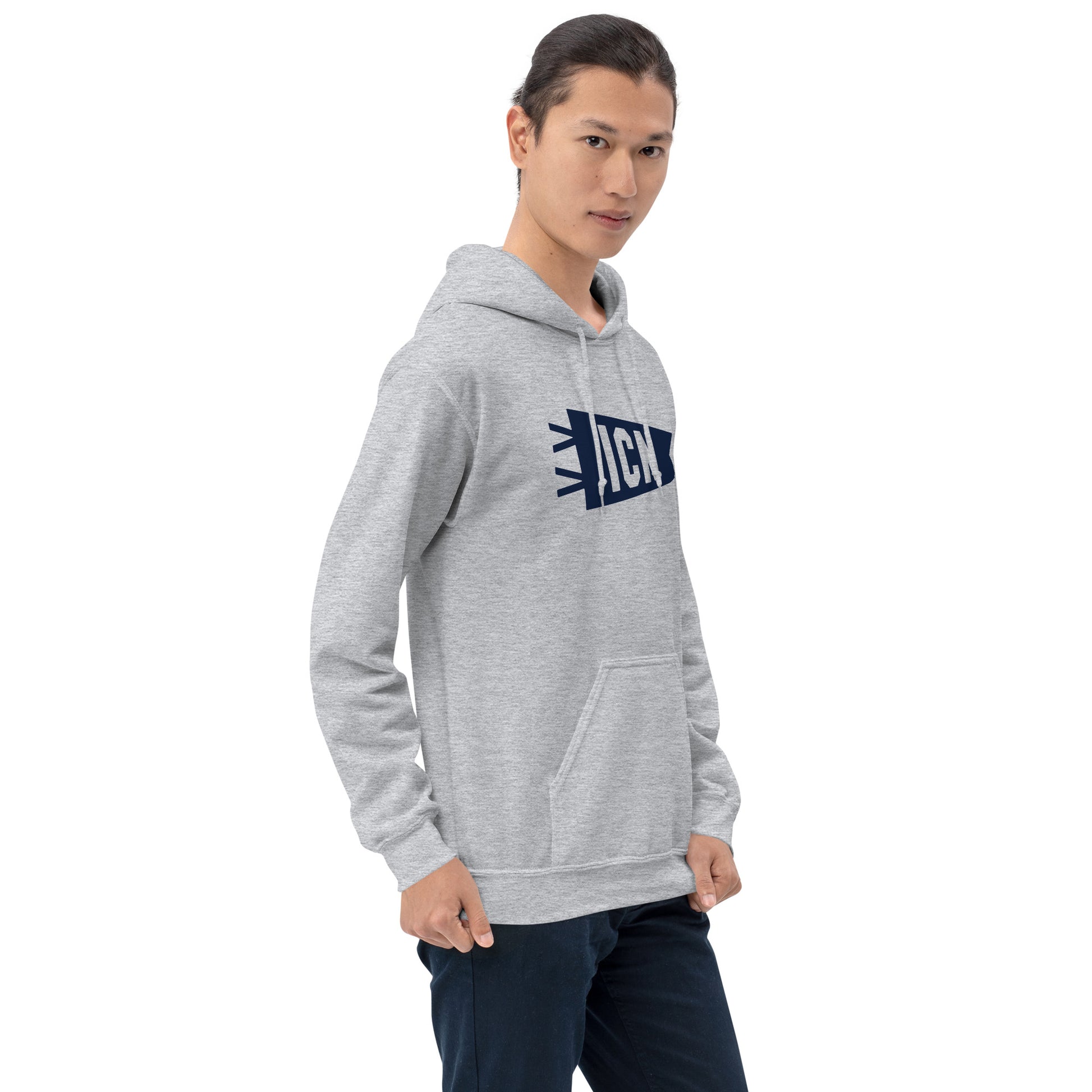 Airport Code Unisex Hoodie - Navy Blue Graphic • ICN Seoul • YHM Designs - Image 09