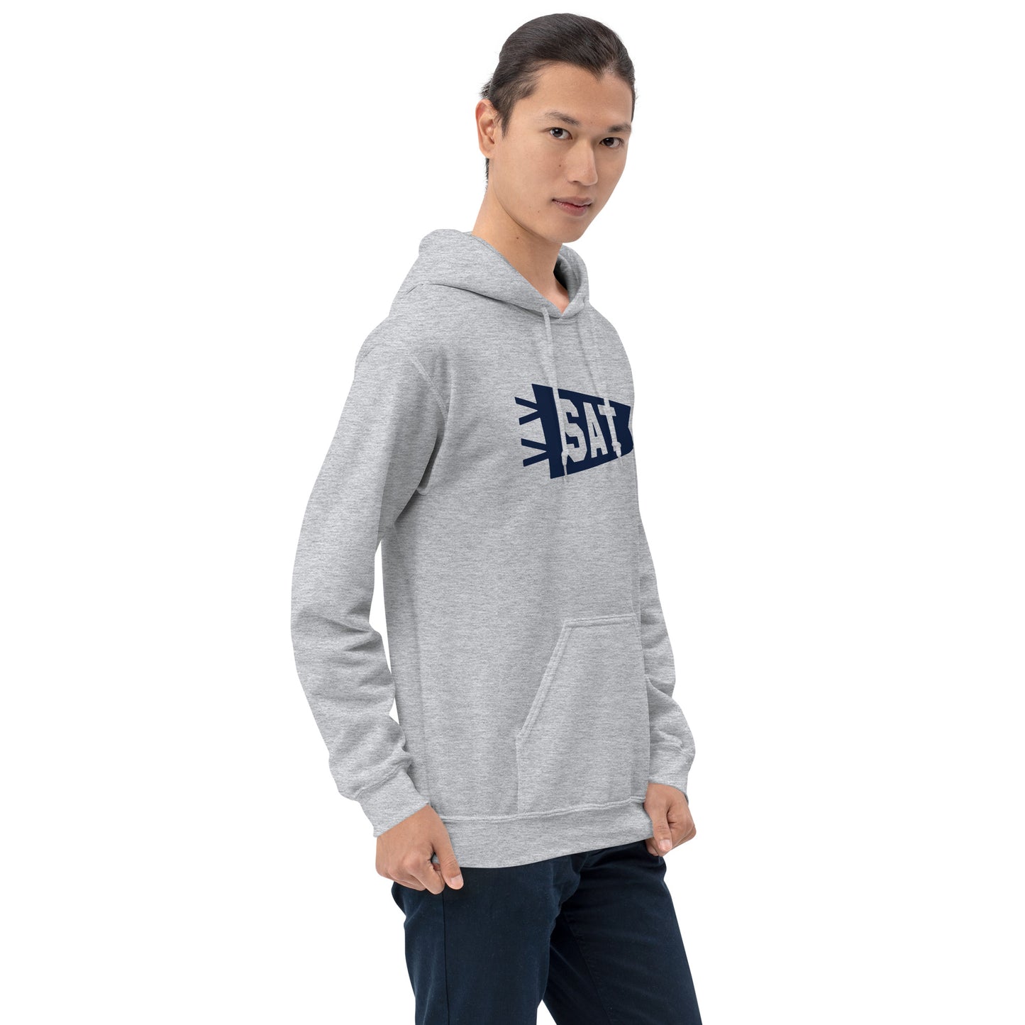 Airport Code Unisex Hoodie - Navy Blue Graphic • SAT San Antonio • YHM Designs - Image 09