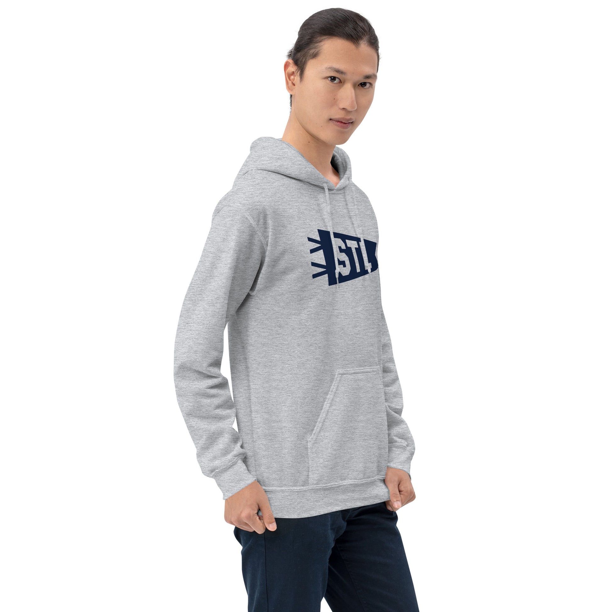 Airport Code Unisex Hoodie - Navy Blue Graphic • STL St. Louis • YHM Designs - Image 09