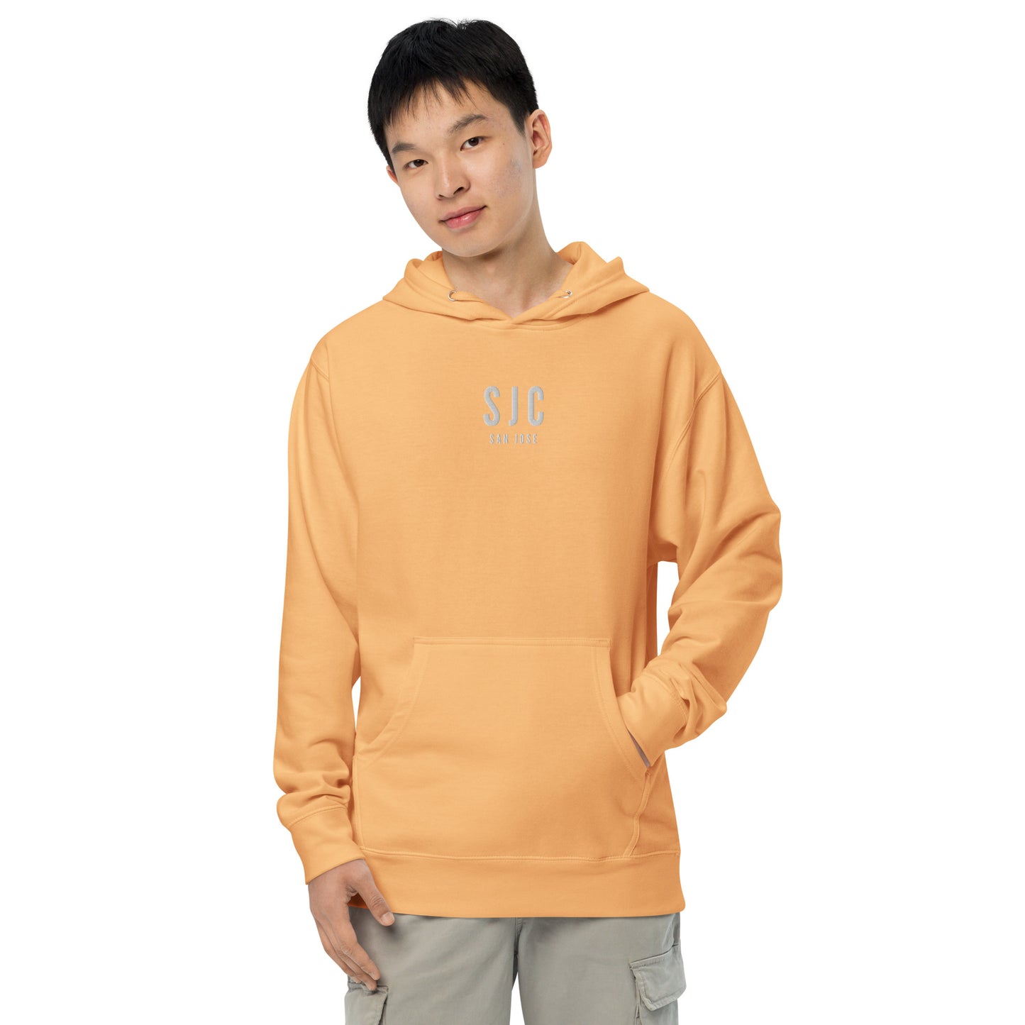 SJC San Jose Midweight Hoodie • Airport Code & City Name in White • YHM Designs - Image 06