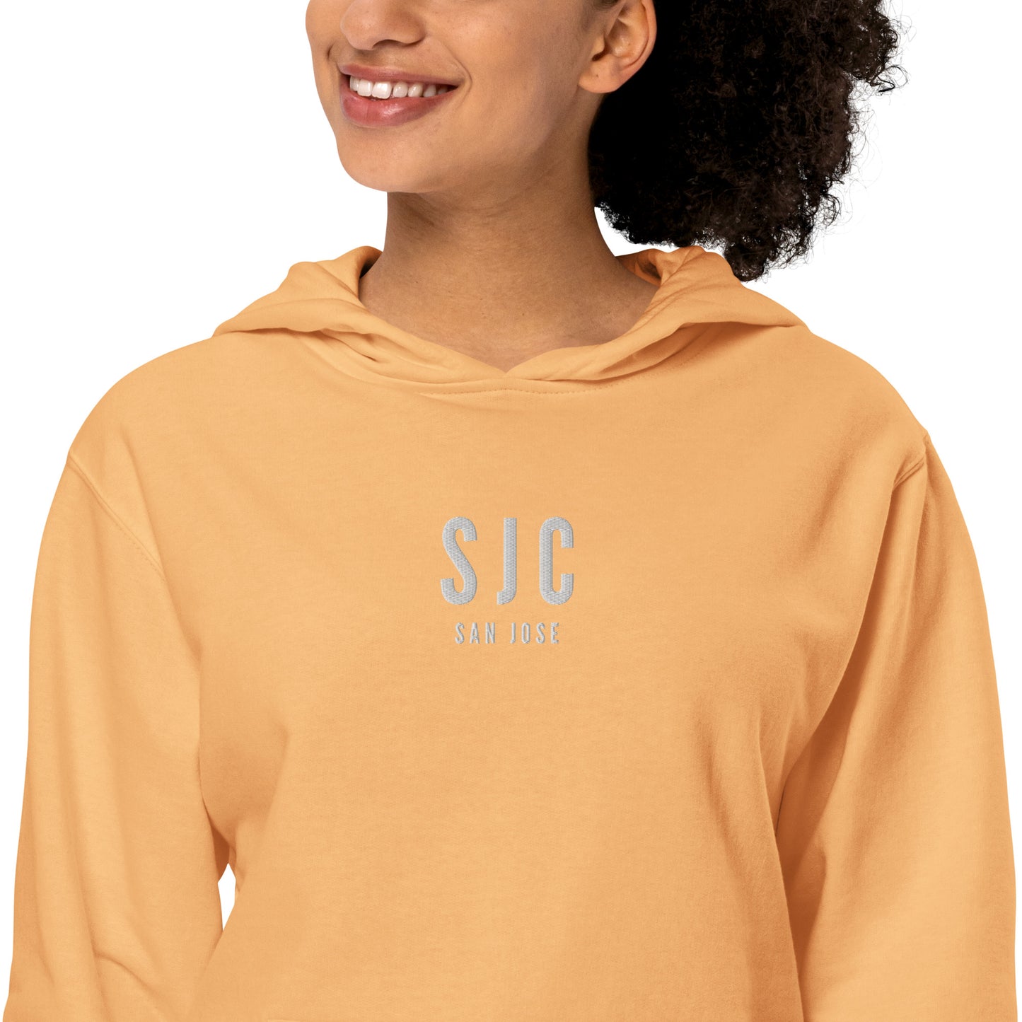 SJC San Jose Midweight Hoodie • Airport Code & City Name in White • YHM Designs - Image 05