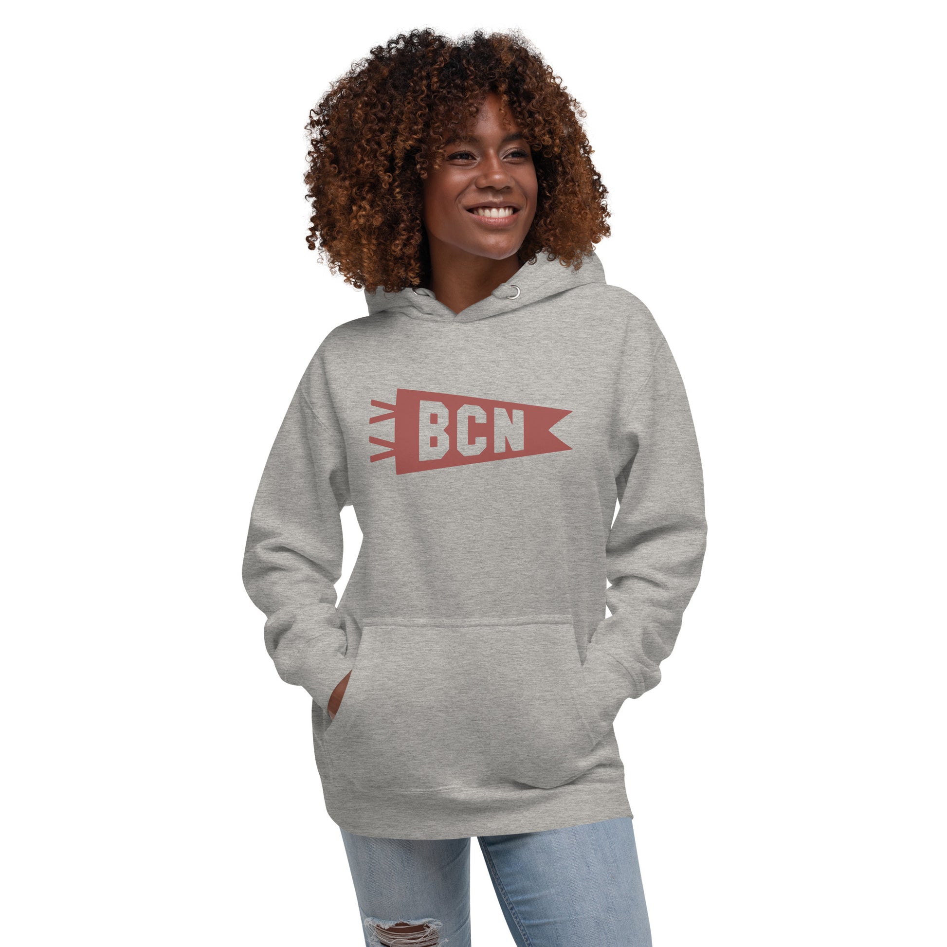 Airport Code Premium Hoodie - Terracotta Graphic • BCN Barcelona • YHM Designs - Image 09