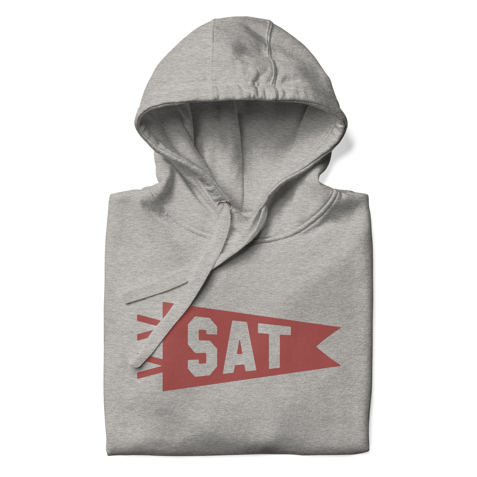 SAT San Antonio Premium Hoodie • Banner Design in Terracotta Red • YHM Designs - Image 08