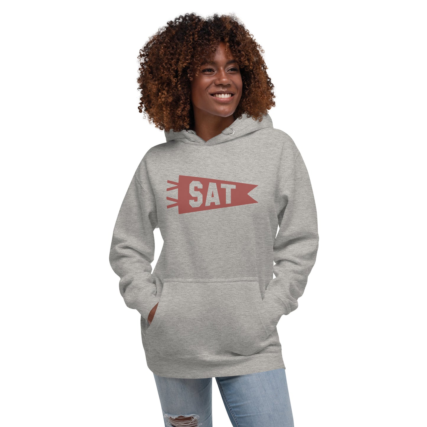SAT San Antonio Premium Hoodie • Banner Design in Terracotta Red • YHM Designs - Image 09
