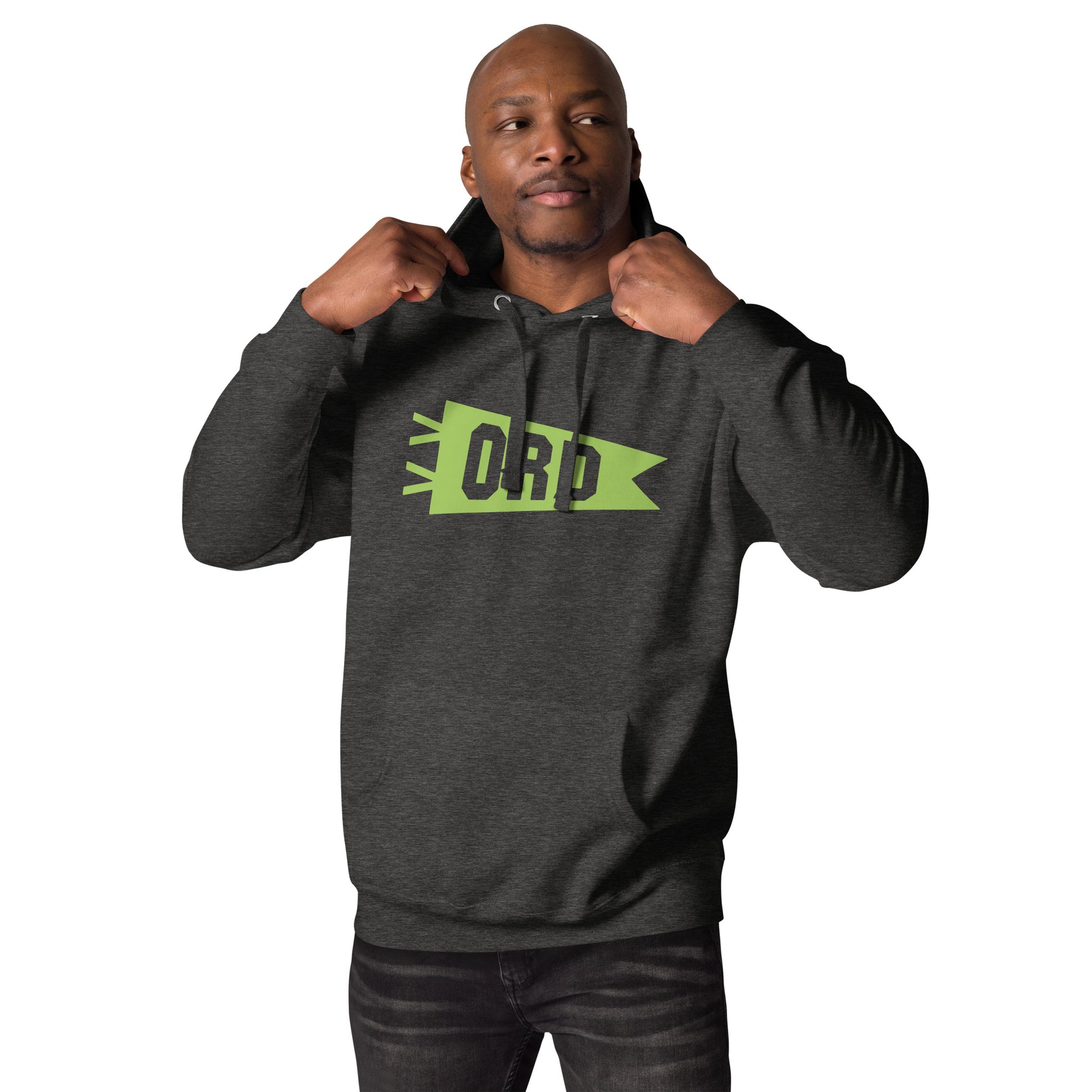 Airport Code Premium Hoodie - Green Graphic • ORD Chicago • YHM Designs - Image 04
