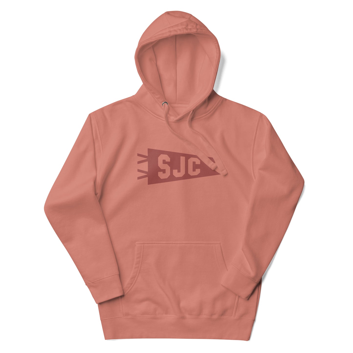 SJC San Jose Premium Hoodie • Banner Design in Terracotta Red • YHM Designs - Image 01