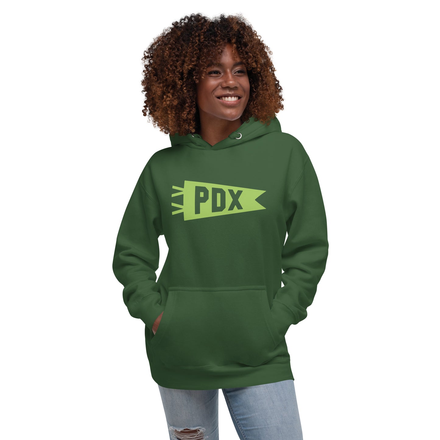 Airport Code Premium Hoodie - Green Graphic • PDX Portland • YHM Designs - Image 09
