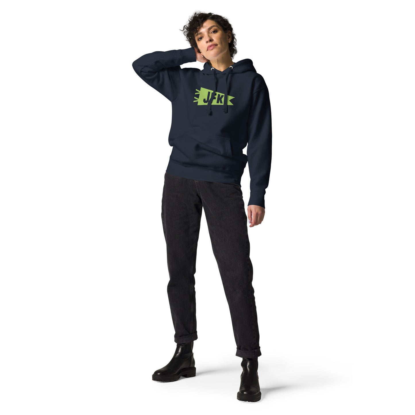 Airport Code Premium Hoodie - Green Graphic • JFK New York City • YHM Designs - Image 03