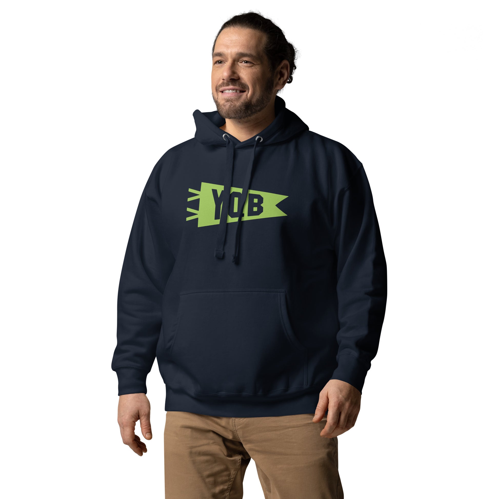 Airport Code Premium Hoodie - Green Graphic • YQB Quebec City • YHM Designs - Image 02