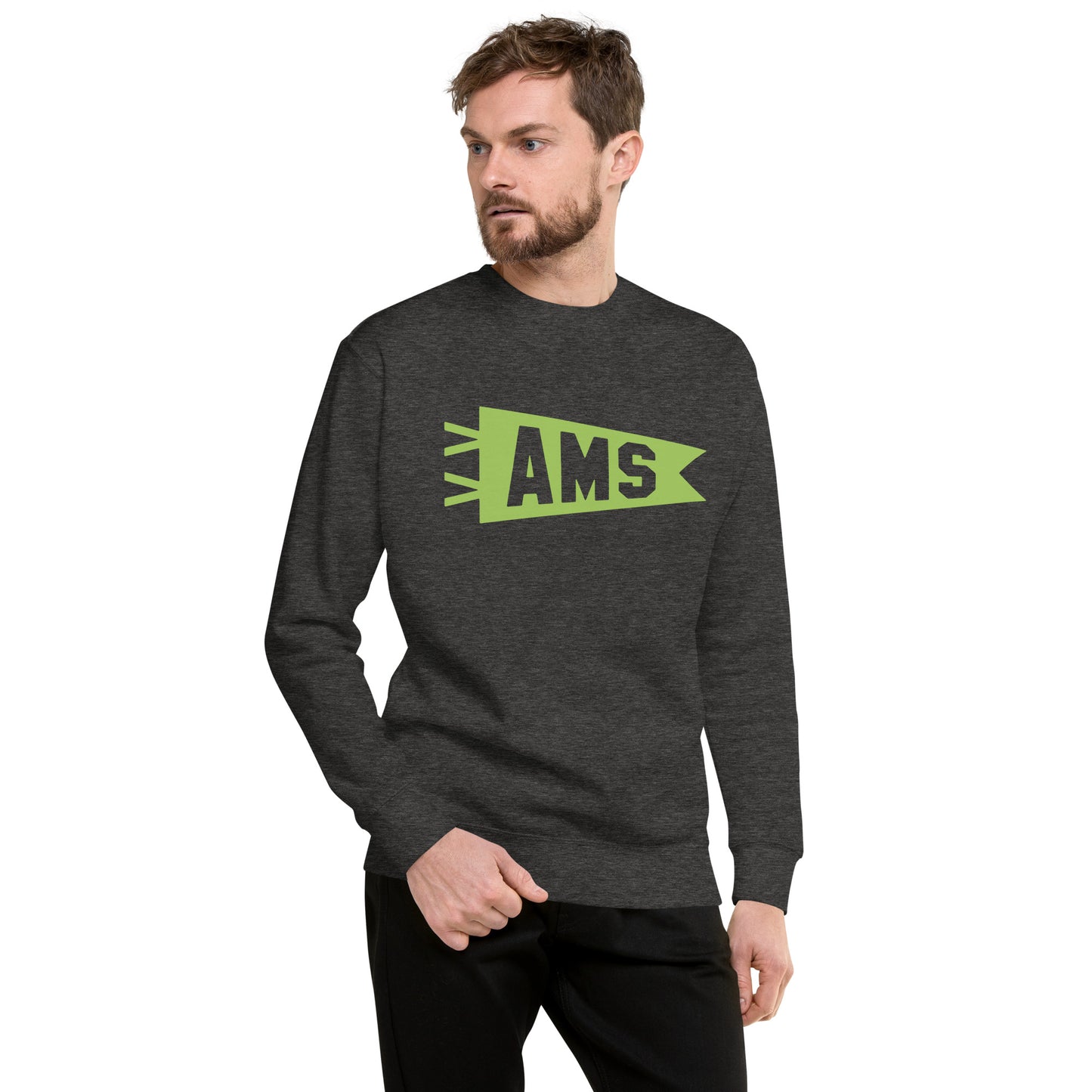 Airport Code Premium Sweatshirt - Green Graphic • AMS Amsterdam • YHM Designs - Image 10