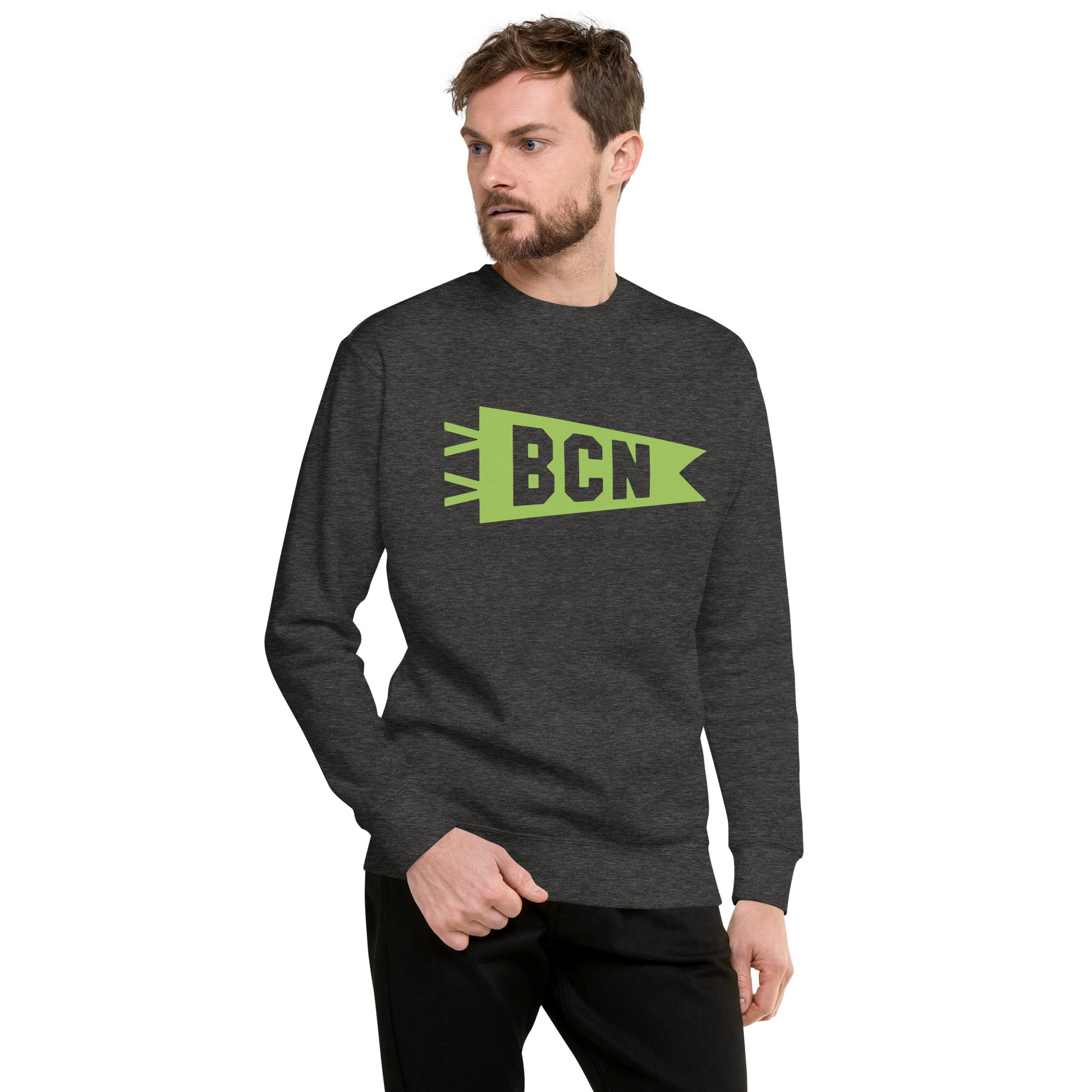 Airport Code Premium Sweatshirt - Green Graphic • BCN Barcelona • YHM Designs - Image 10