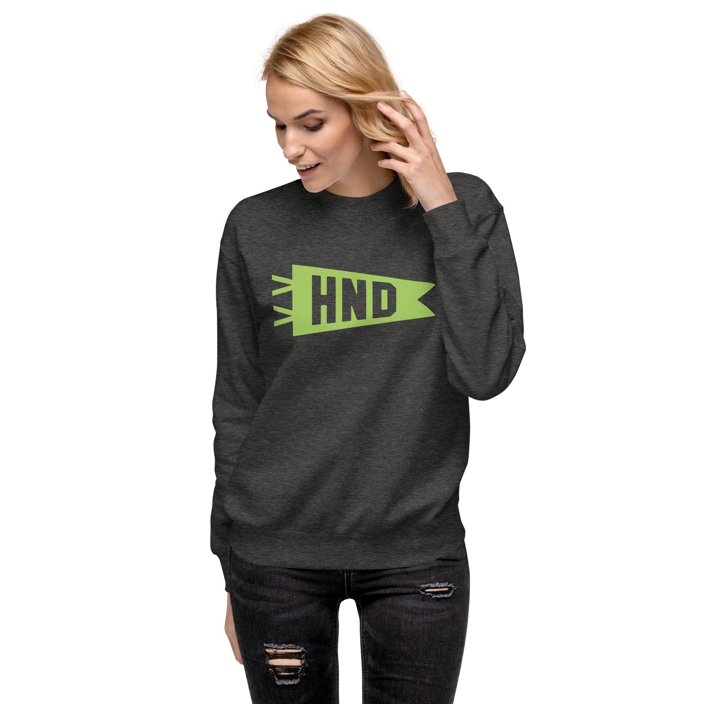 Airport Code Premium Sweatshirt - Green Graphic • HND Tokyo • YHM Designs - Image 09