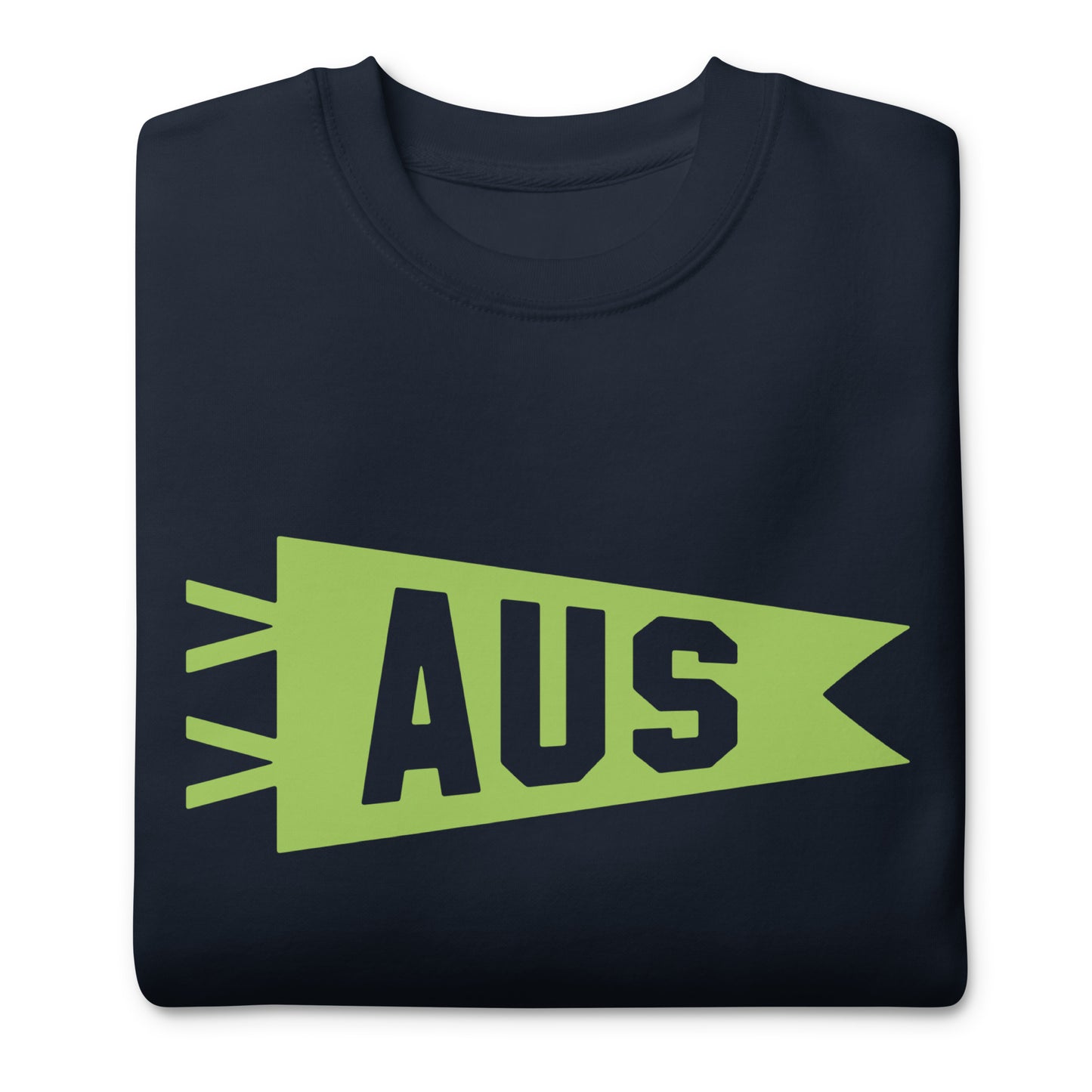 Airport Code Premium Sweatshirt - Green Graphic • AUS Austin • YHM Designs - Image 03