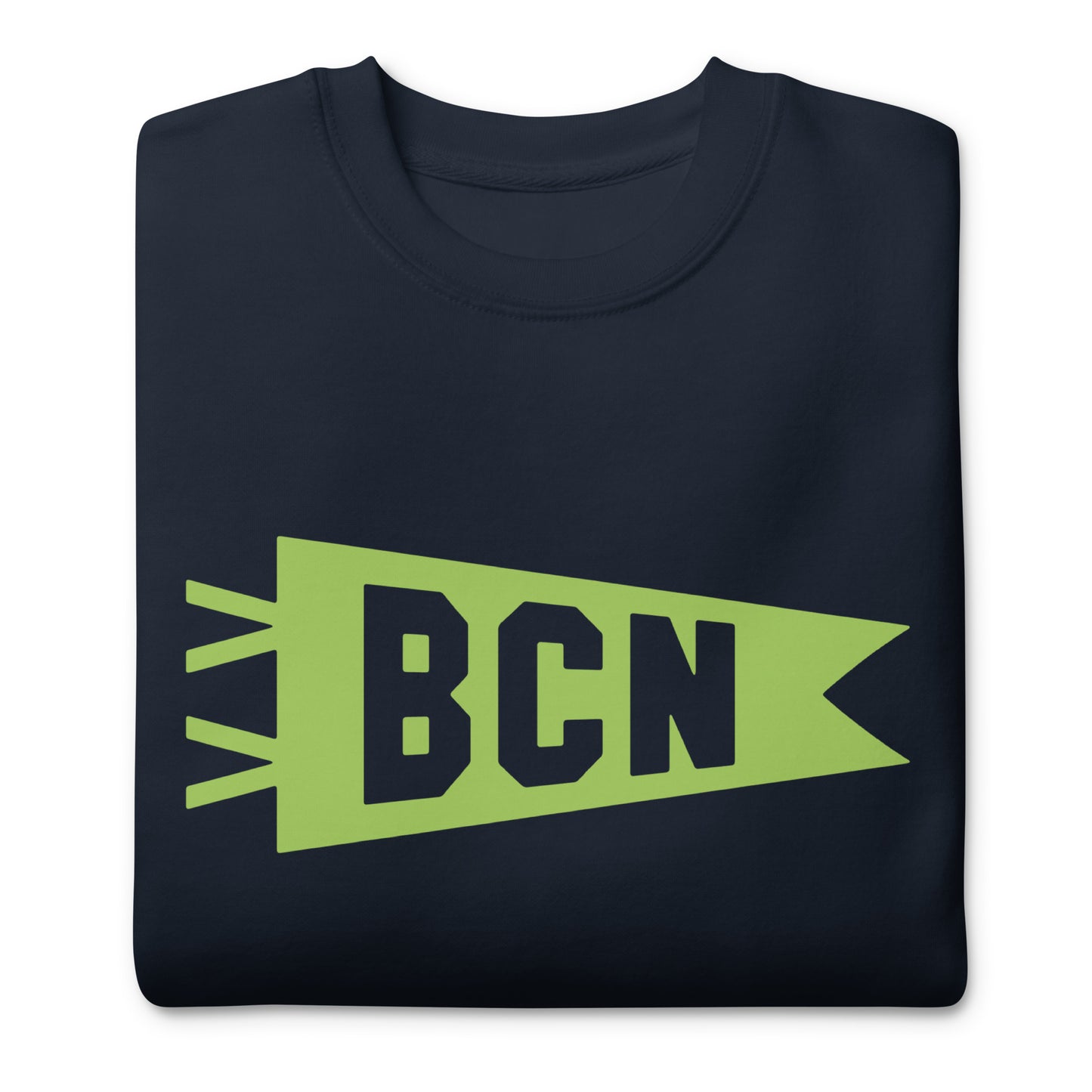 Airport Code Premium Sweatshirt - Green Graphic • BCN Barcelona • YHM Designs - Image 03