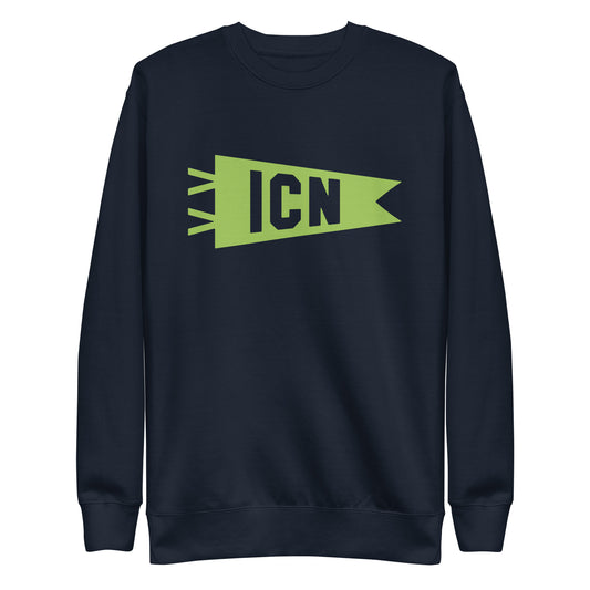 Airport Code Premium Sweatshirt - Green Graphic • ICN Seoul • YHM Designs - Image 01
