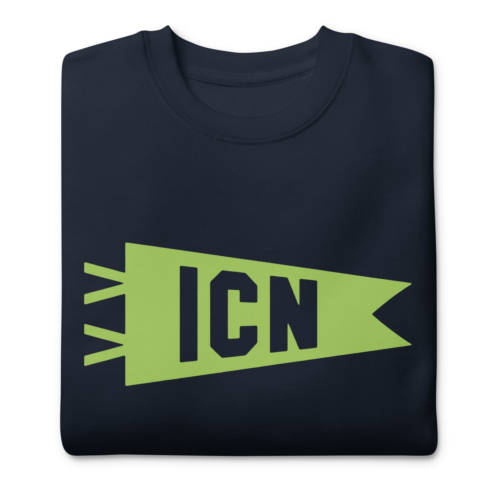 Airport Code Premium Sweatshirt - Green Graphic • ICN Seoul • YHM Designs - Image 03