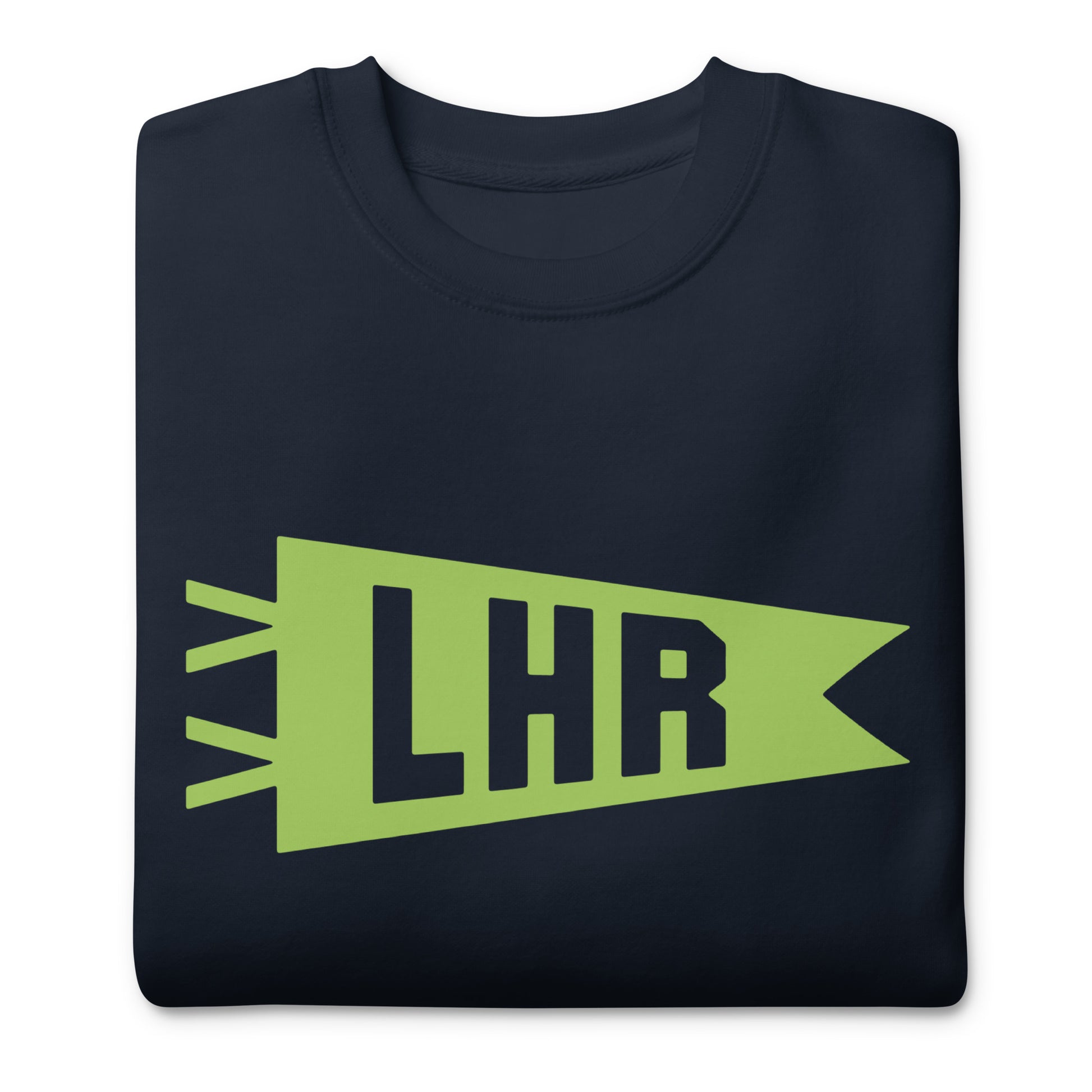 Airport Code Premium Sweatshirt - Green Graphic • LHR London • YHM Designs - Image 03