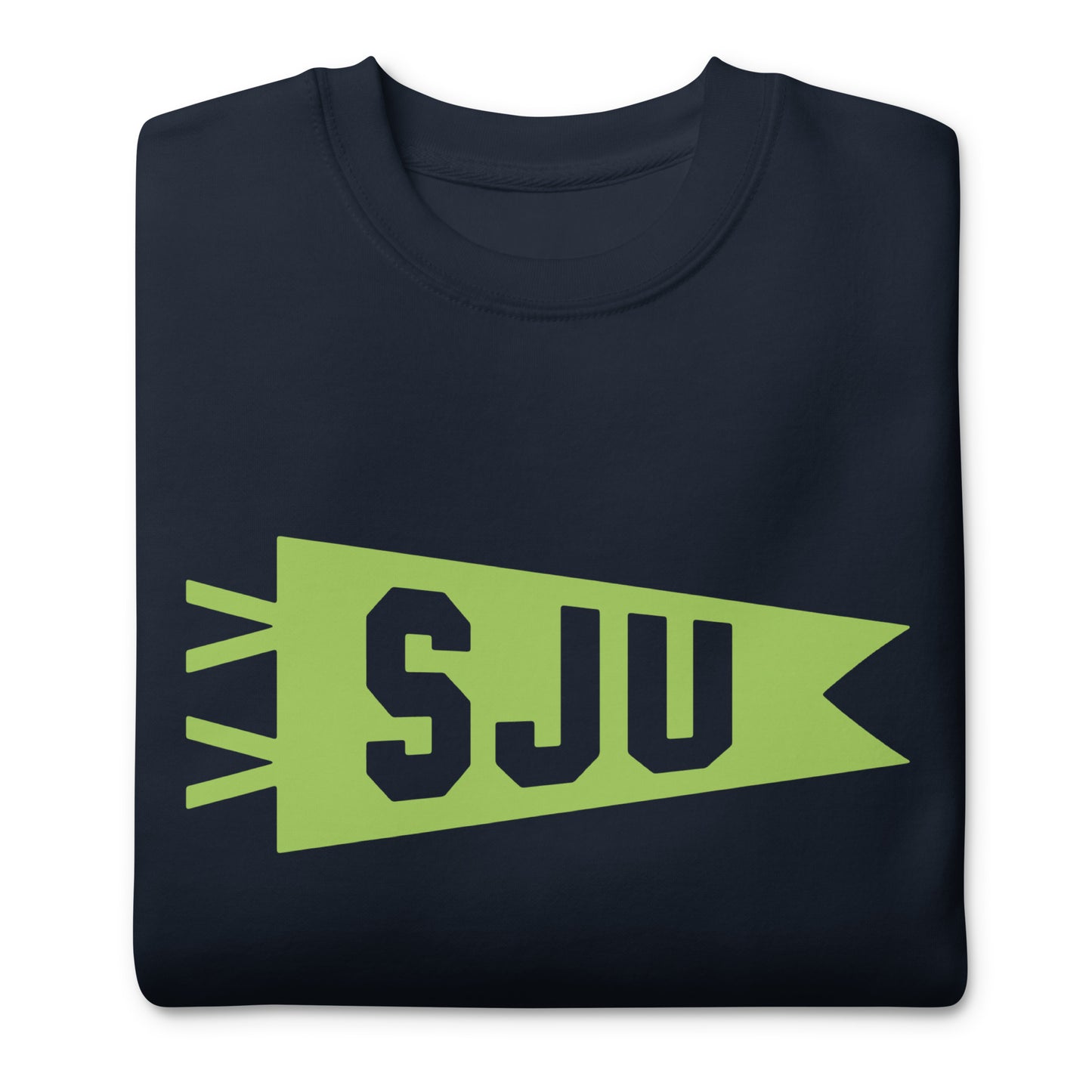 Airport Code Premium Sweatshirt - Green Graphic • SJU San Juan • YHM Designs - Image 03