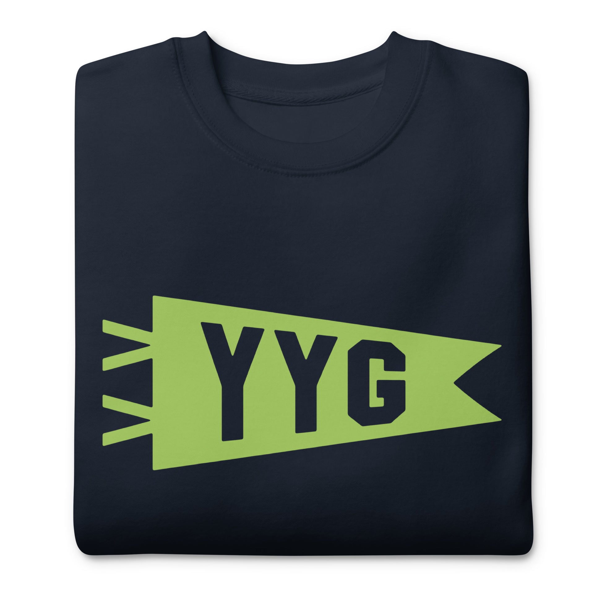 Airport Code Premium Sweatshirt - Green Graphic • YYG Charlottetown • YHM Designs - Image 03