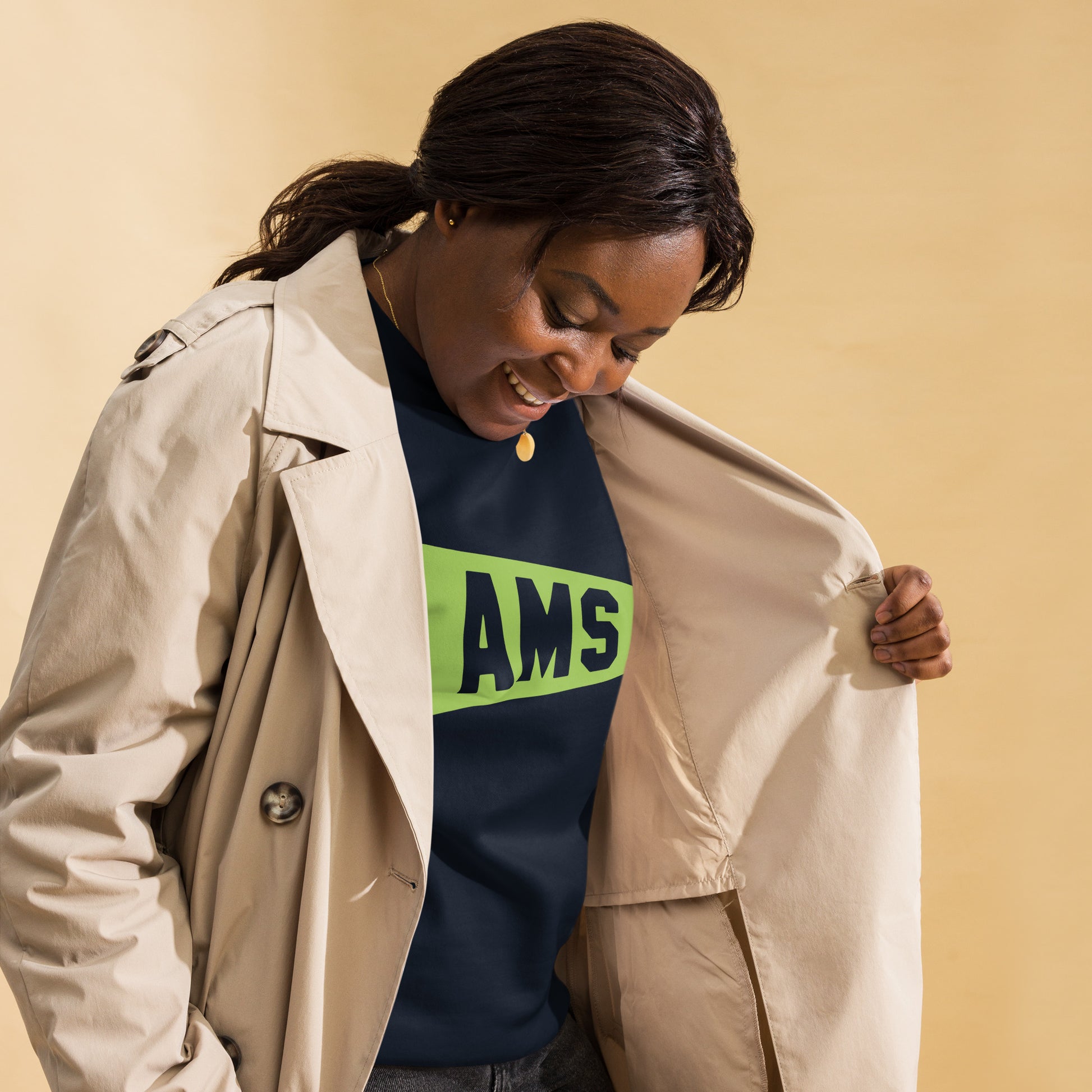 Airport Code Premium Sweatshirt - Green Graphic • AMS Amsterdam • YHM Designs - Image 05